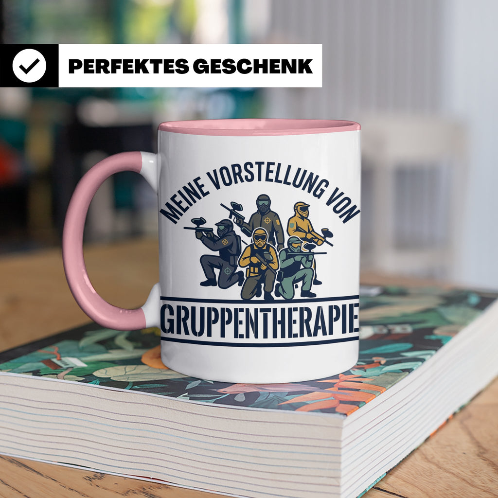 Paintball Tasse Gruppentherapie, lustiger Gotcha Spruch, Ges – Rosa [farbe:rosa]