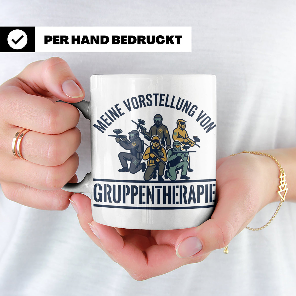 Paintball Tasse Gruppentherapie, lustiger Gotcha Spruch, Ges – Weiß [farbe:weiß]