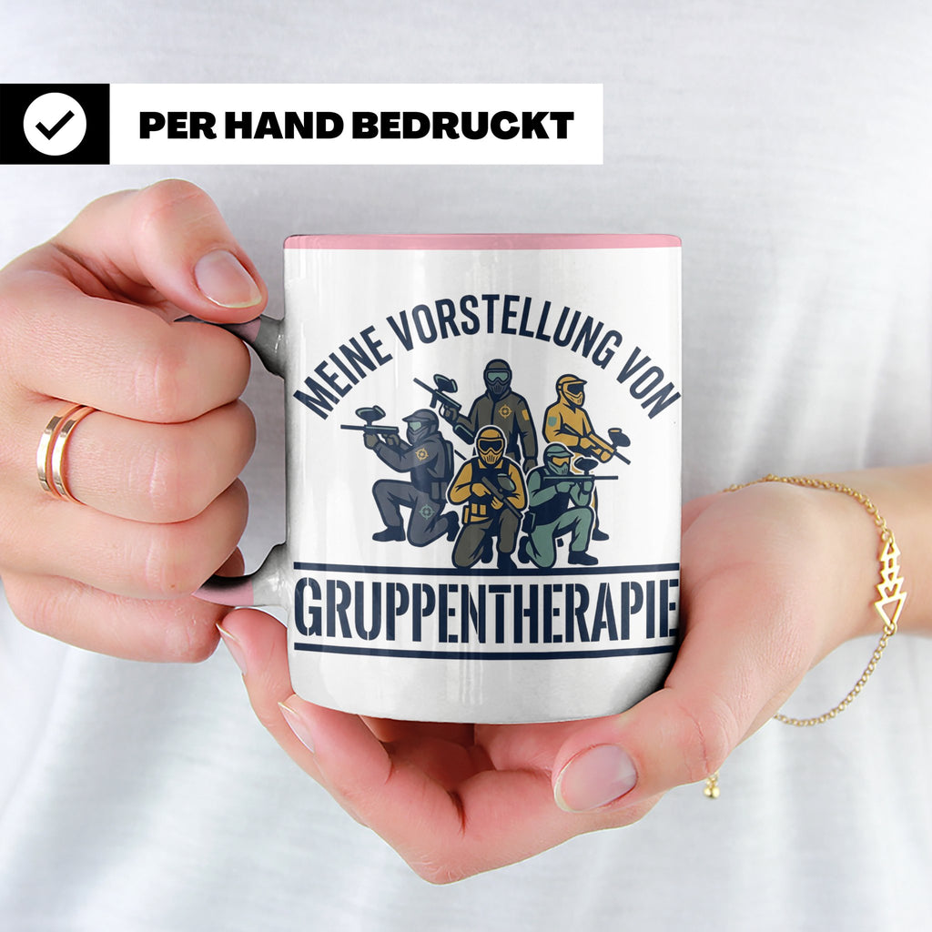 Paintball Tasse Gruppentherapie, lustiger Gotcha Spruch, Ges – Rosa [farbe:rosa]