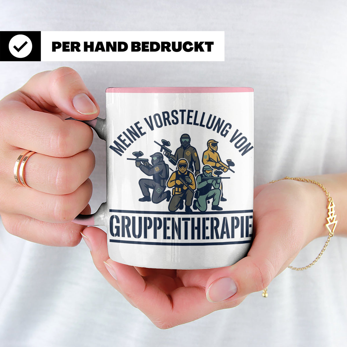 Paintball Tasse Gruppentherapie, lustiger Gotcha Spruch, Ges – Rosa [farbe:rosa]