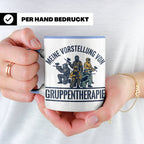 Paintball Tasse Gruppentherapie, lustiger Gotcha Spruch, Ges – Blau [farbe:blau]