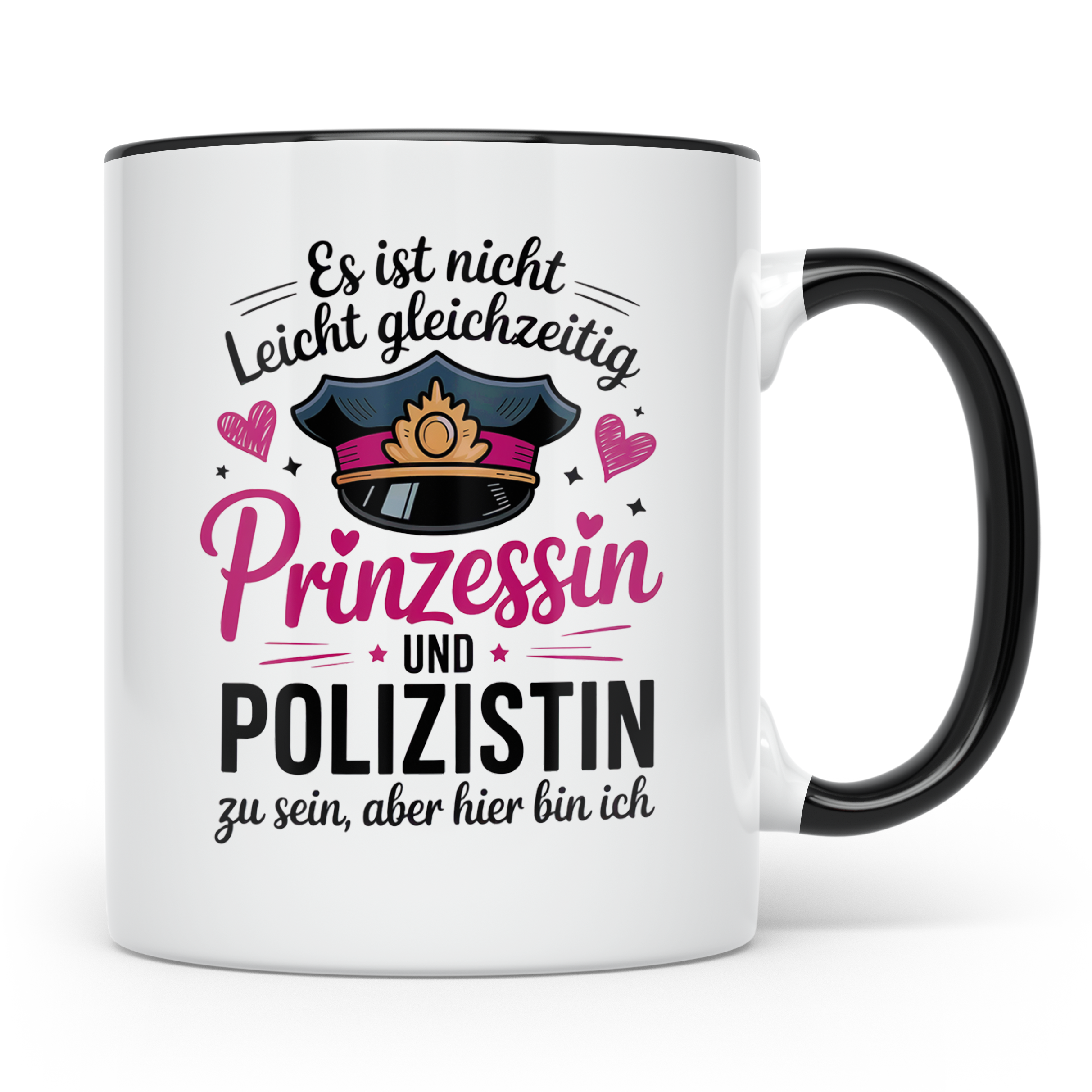 Polizistin Tasse Prinzessin Geschenk - Polizei Frauen Spruch – Schwarz [farbe:schwarz]