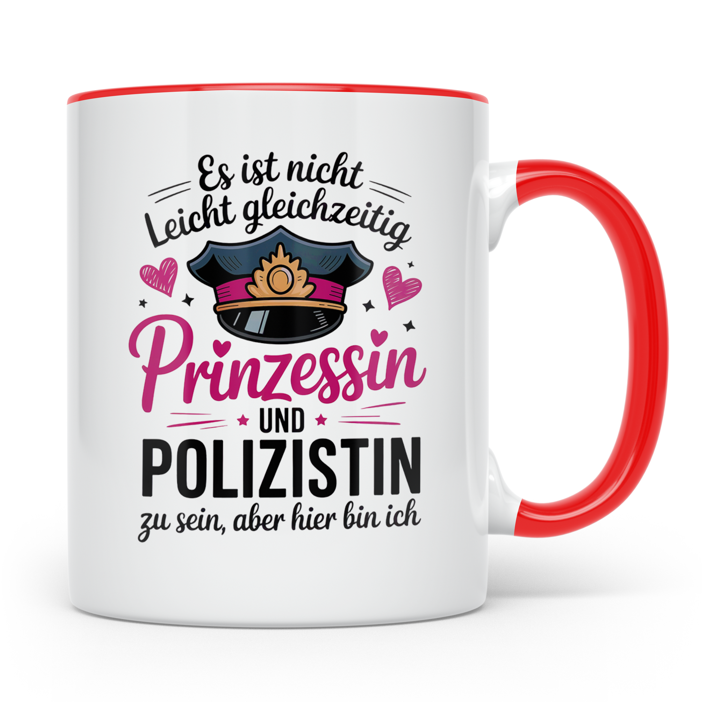 Polizistin Tasse Prinzessin Geschenk - Polizei Frauen Spruch – Rot [farbe:rot]
