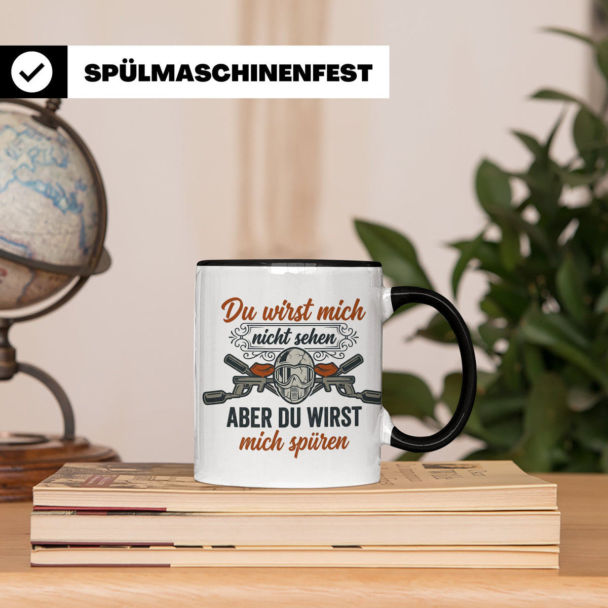 Paintball Tasse mit Spruch Du wirst mich nicht sehen, Gotcha – Schwarz [farbe:schwarz]