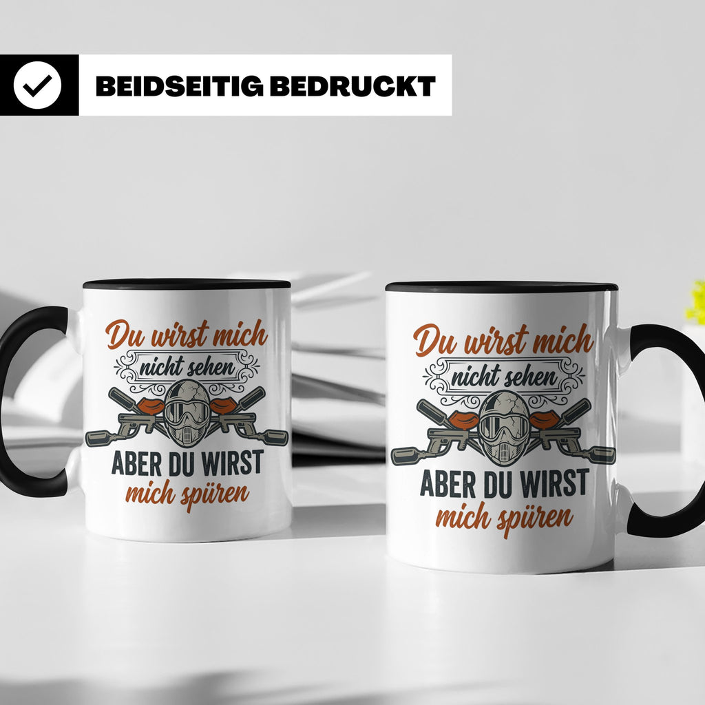 Paintball Tasse mit Spruch Du wirst mich nicht sehen, Gotcha – Schwarz [farbe:schwarz]