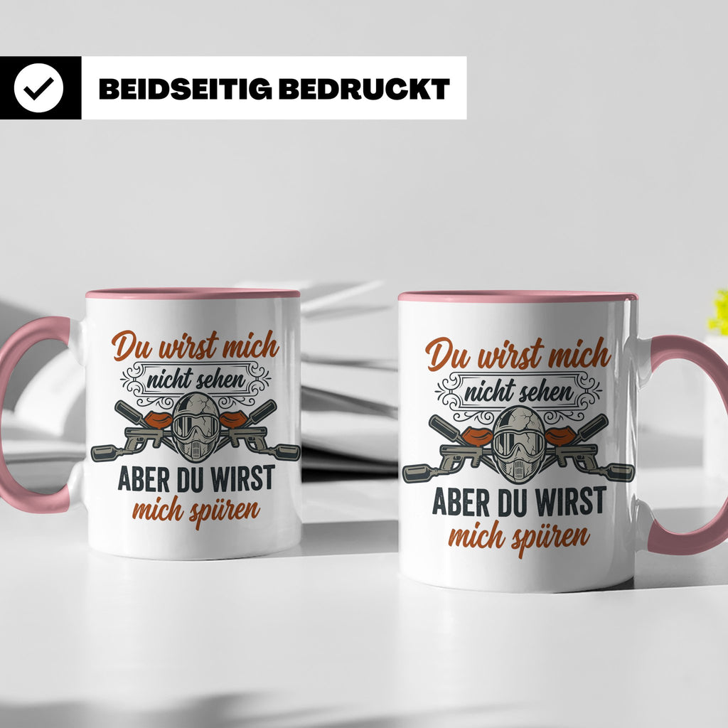 Paintball Tasse mit Spruch Du wirst mich nicht sehen, Gotcha – Rosa [farbe:rosa]