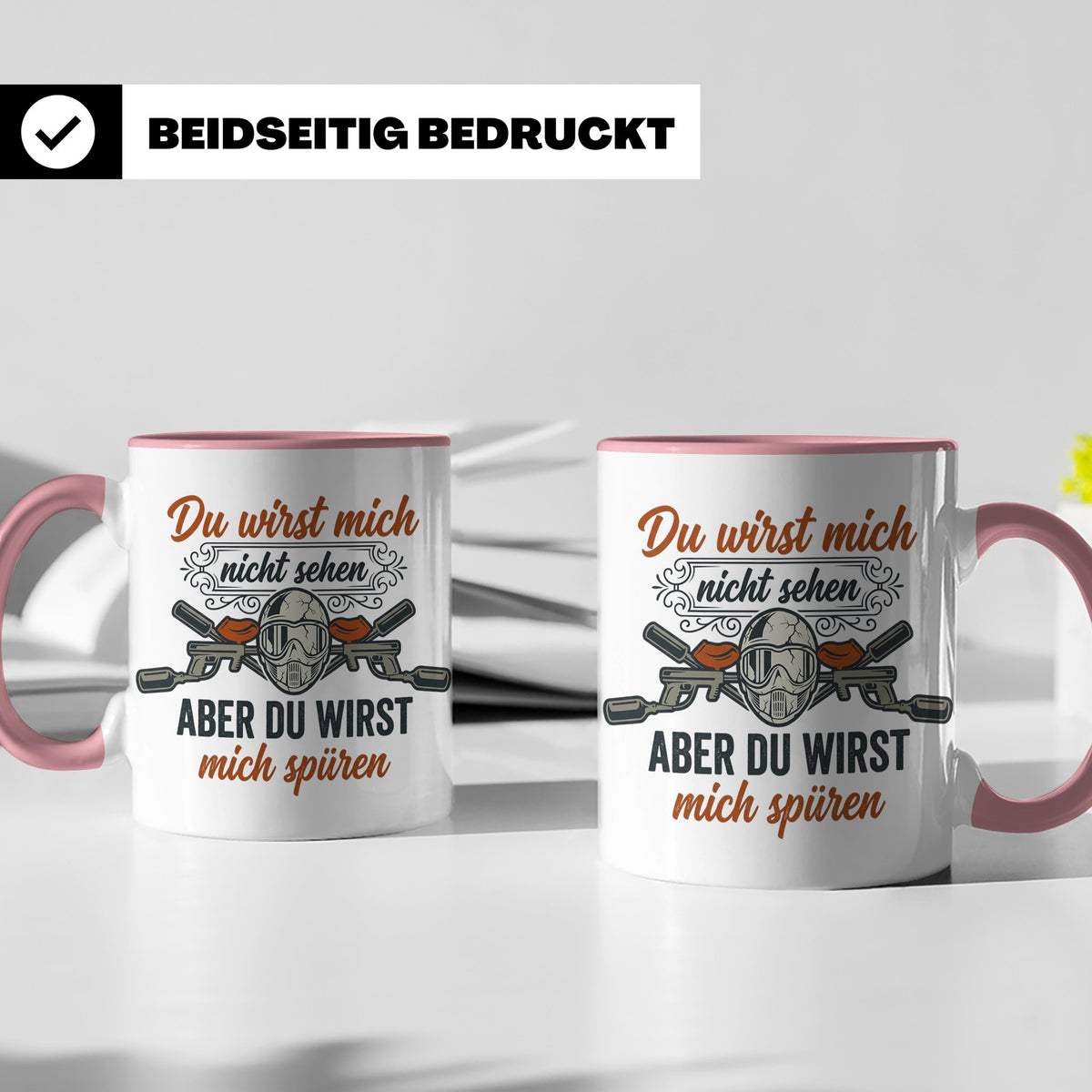 Paintball Tasse mit Spruch Du wirst mich nicht sehen, Gotcha – Rosa [farbe:rosa]