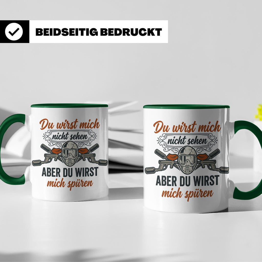 Paintball Tasse mit Spruch Du wirst mich nicht sehen, Gotcha – Grün [farbe:grün]