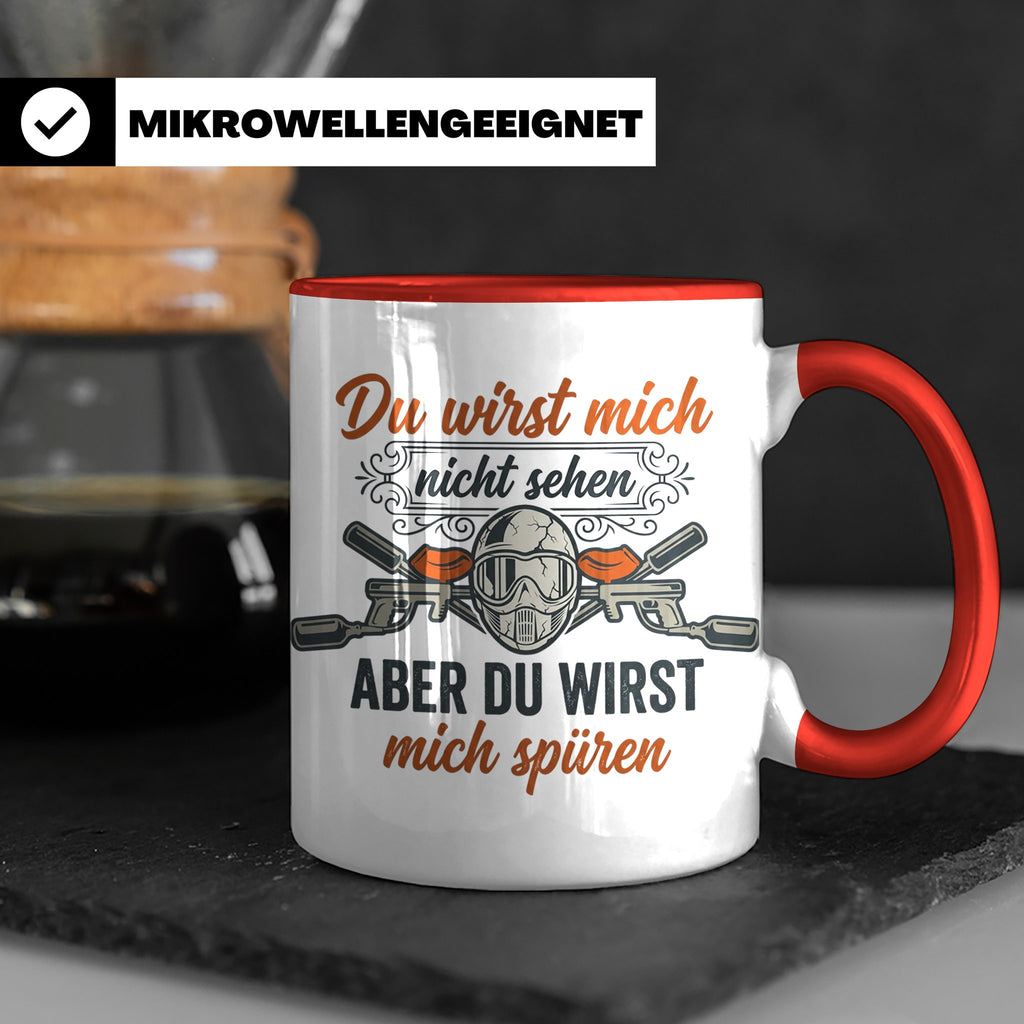 Paintball Tasse mit Spruch Du wirst mich nicht sehen, Gotcha – Rot [farbe:rot]