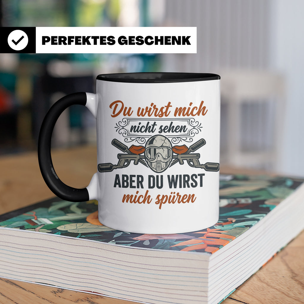 Paintball Tasse mit Spruch Du wirst mich nicht sehen, Gotcha – Schwarz [farbe:schwarz]