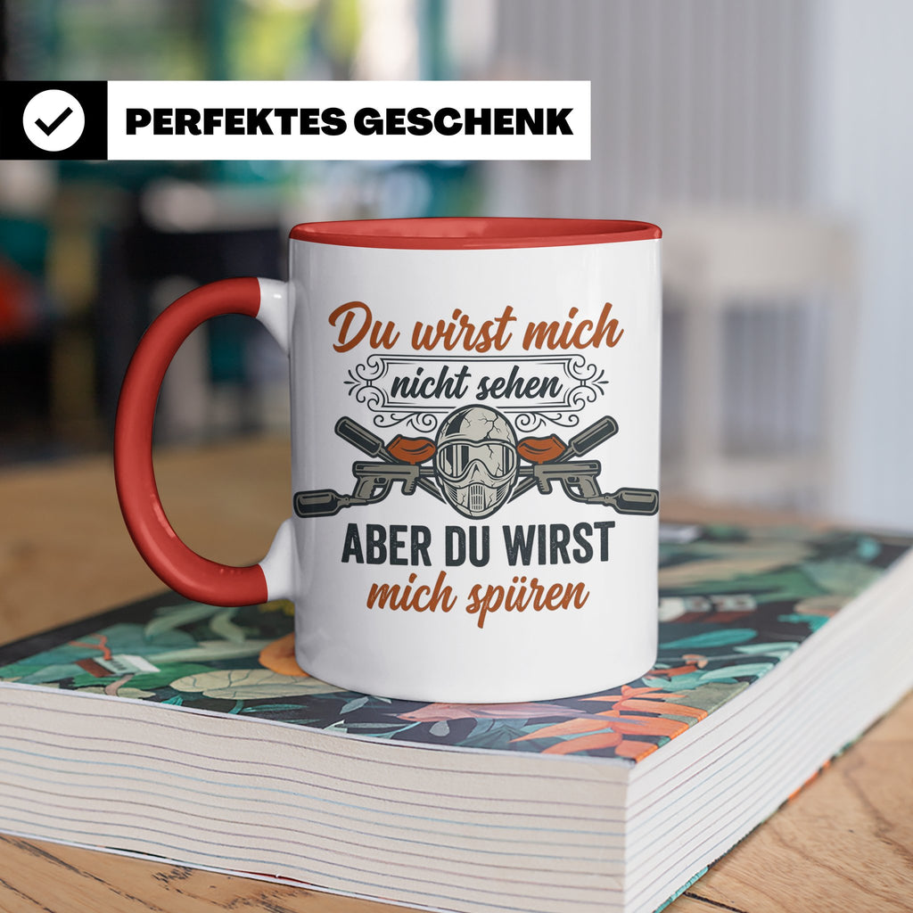Paintball Tasse mit Spruch Du wirst mich nicht sehen, Gotcha – Rot [farbe:rot]