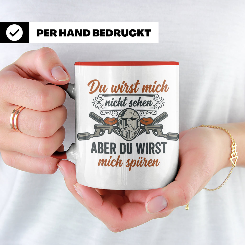 Paintball Tasse mit Spruch Du wirst mich nicht sehen, Gotcha – Rot [farbe:rot]