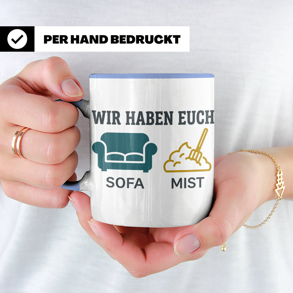 Wir haben euch so vermisst Tasse mit Sofa Mist Wortspiel, Lu – Blau [farbe:blau]