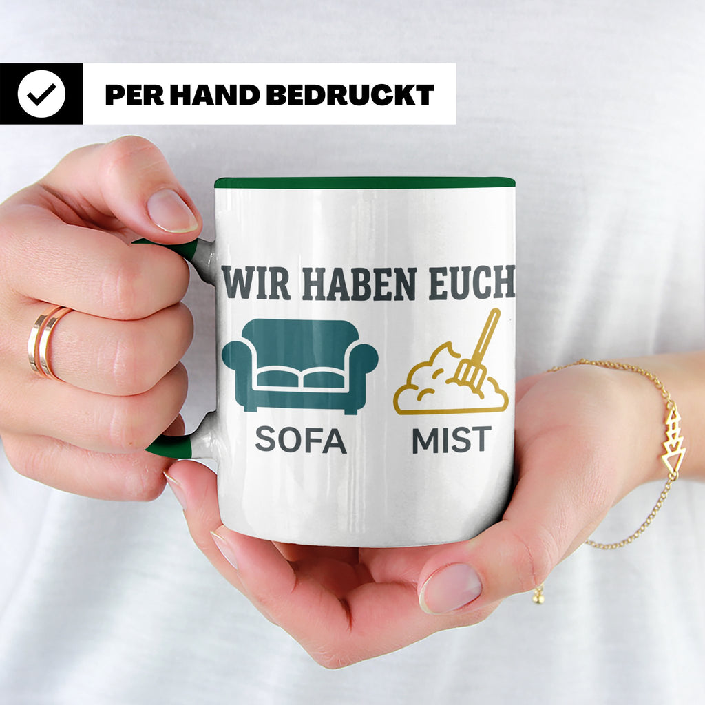 Wir haben euch so vermisst Tasse mit Sofa Mist Wortspiel, Lu – Grün [farbe:grün]