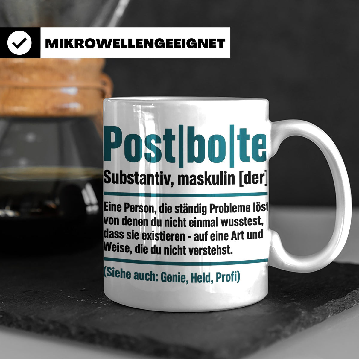 Postbote Tasse lustig mit Spruch Definition | Geschenk für P – Weiß [farbe:weiß]