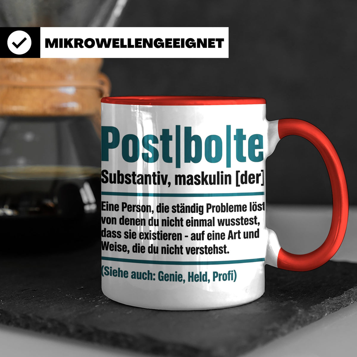 Postbote Tasse lustig mit Spruch Definition | Geschenk für P – Rot [farbe:rot]
