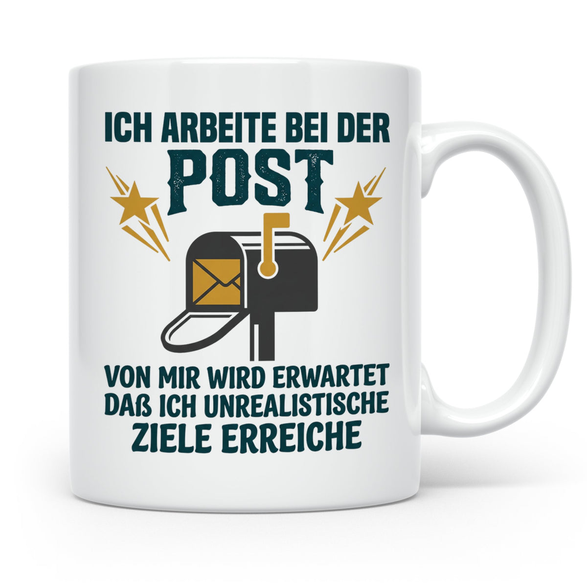 Postbote Tasse mit Spruch Unrealistische Ziele, Geschenk für – Weiß [farbe:weiß]