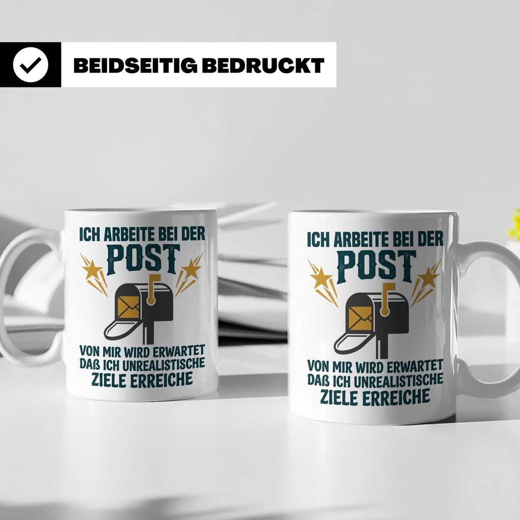 Postbote Tasse mit Spruch Unrealistische Ziele, Geschenk für – Weiß [farbe:weiß]