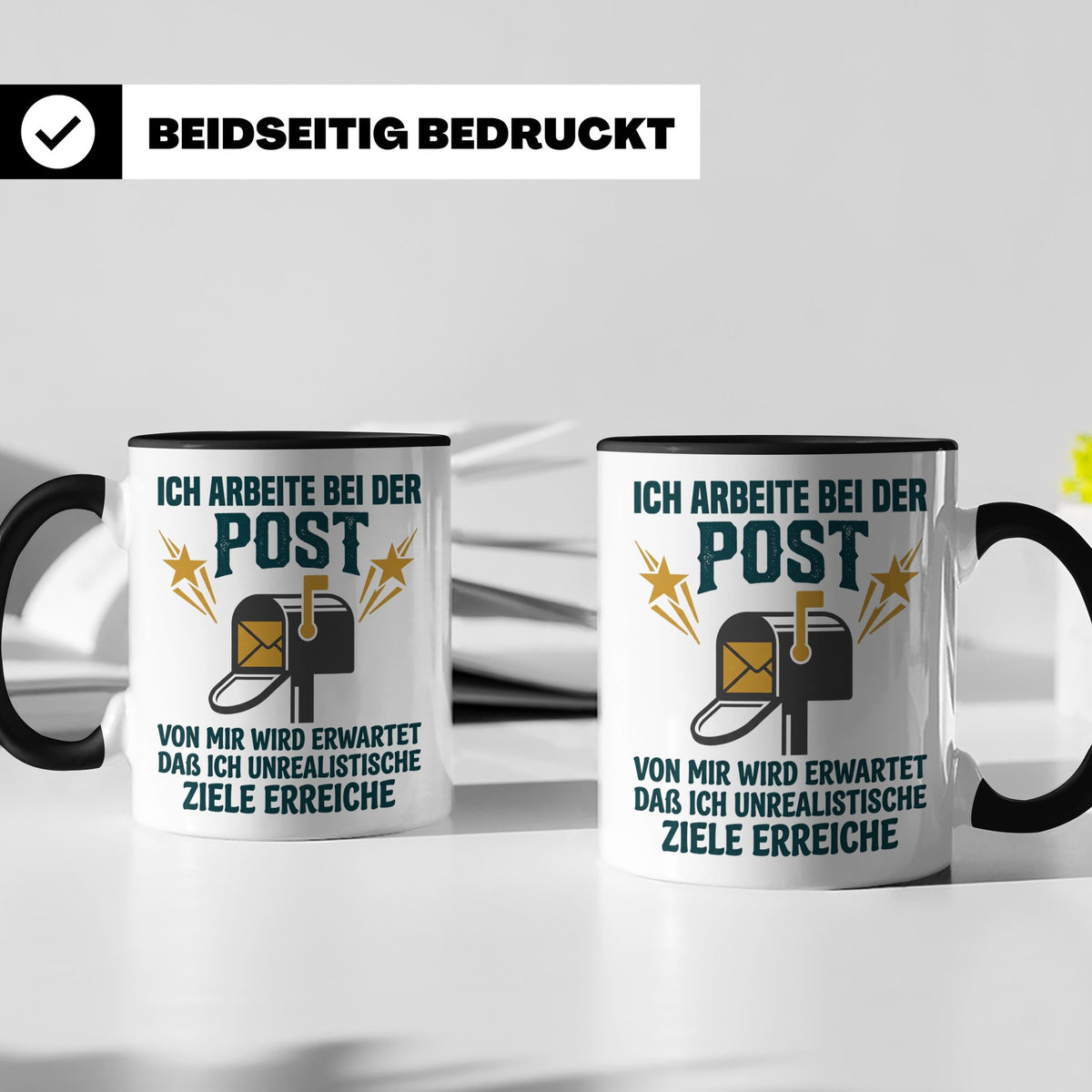 Postbote Tasse mit Spruch Unrealistische Ziele, Geschenk für – Schwarz [farbe:schwarz]