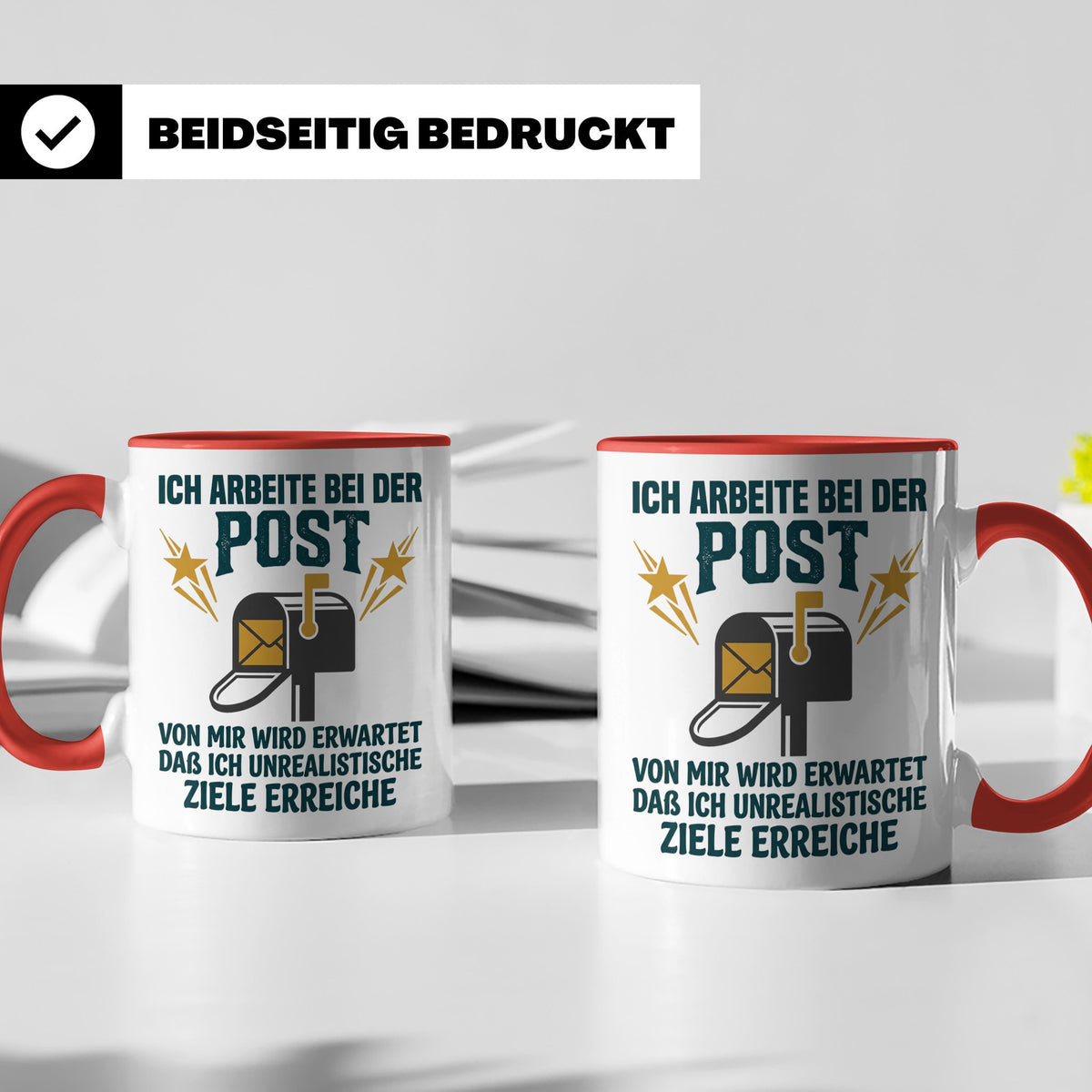 Postbote Tasse mit Spruch Unrealistische Ziele, Geschenk für – Rot [farbe:rot]