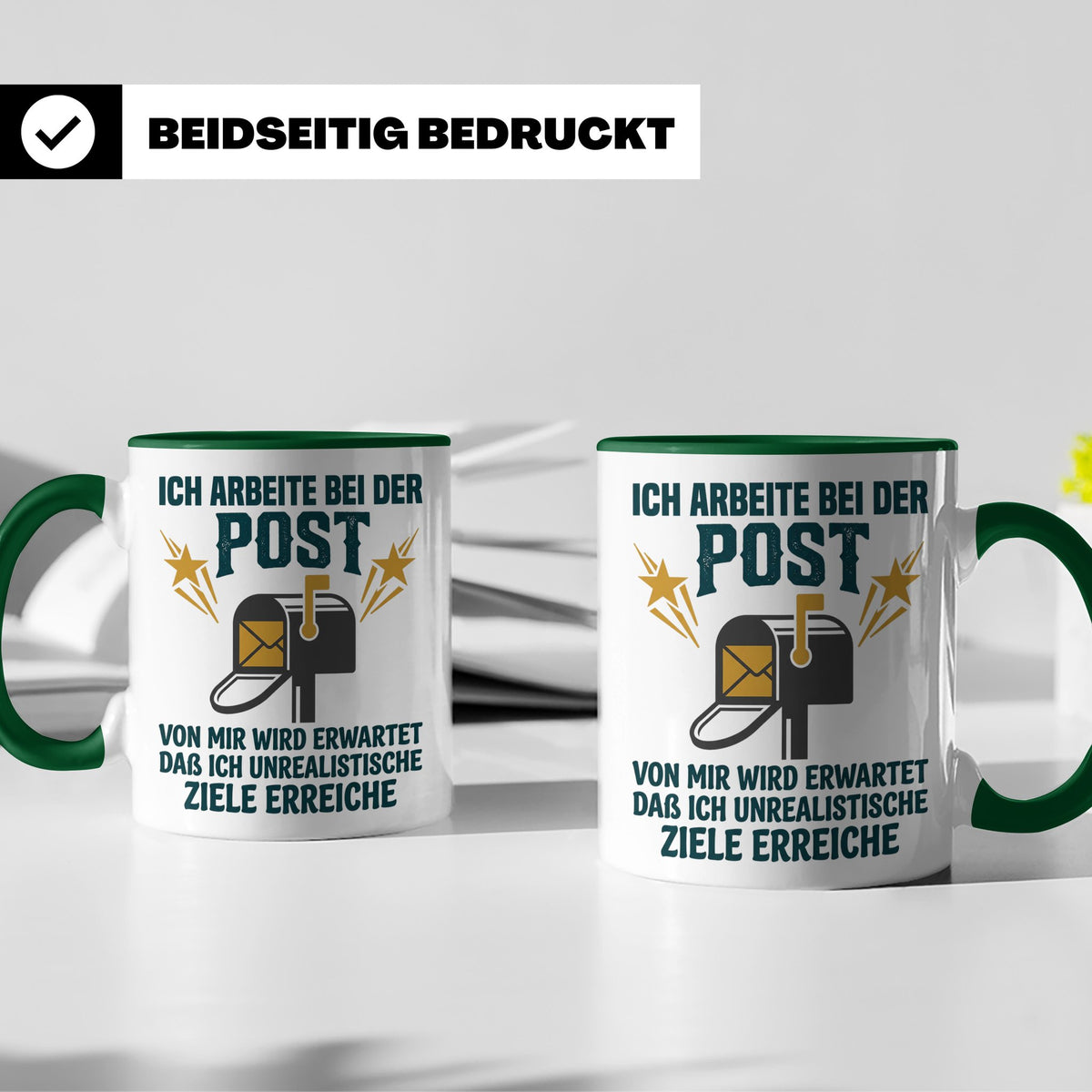 Postbote Tasse mit Spruch Unrealistische Ziele, Geschenk für – Grün [farbe:grün]
