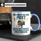 Postbote Tasse mit Spruch Unrealistische Ziele, Geschenk für – Blau [farbe:blau]