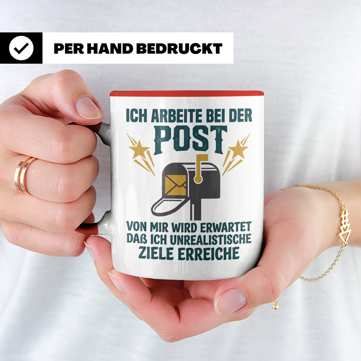Postbote Tasse mit Spruch Unrealistische Ziele, Geschenk für – Rot [farbe:rot]