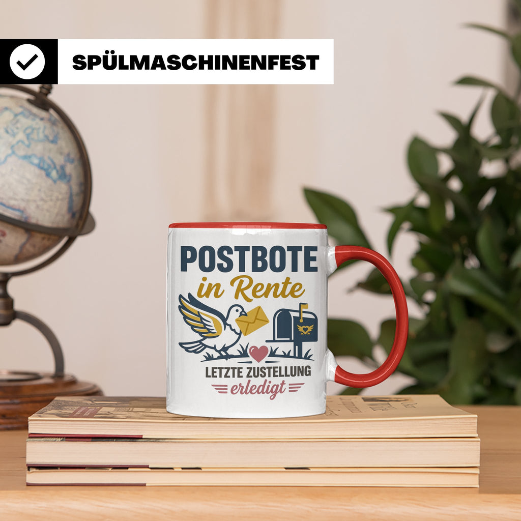 Postbote Rente Tasse Geschenk für Postzusteller Abschied Ruh – Rot [farbe:rot]