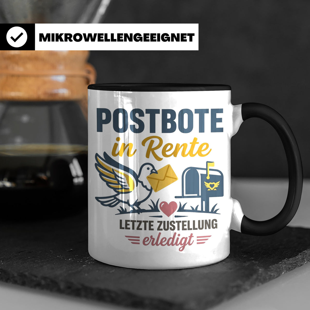 Postbote Rente Tasse Geschenk für Postzusteller Abschied Ruh – Schwarz [farbe:schwarz]