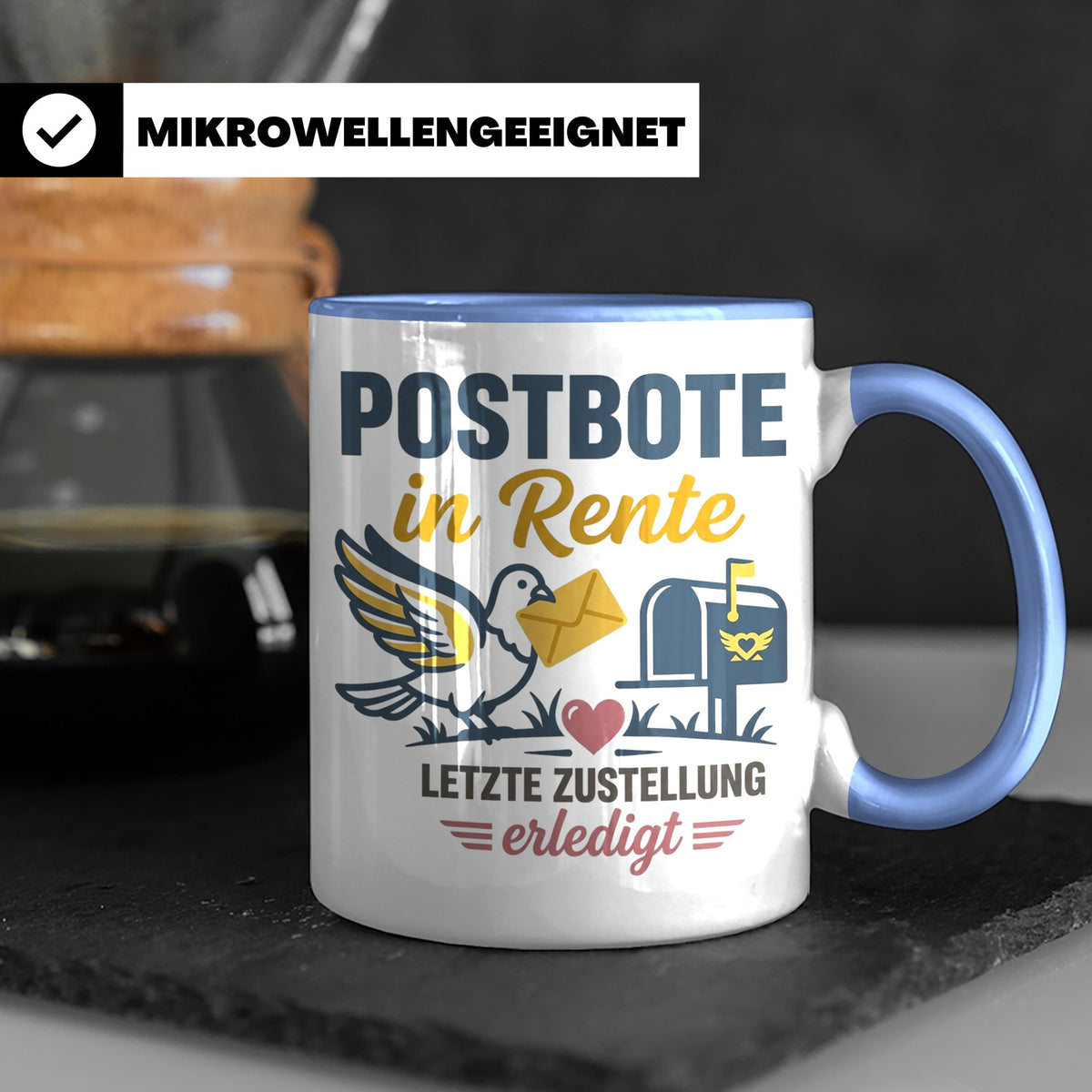 Postbote Rente Tasse Geschenk für Postzusteller Abschied Ruh – Blau [farbe:blau]