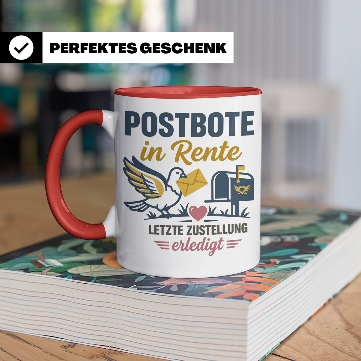 Postbote Rente Tasse Geschenk für Postzusteller Abschied Ruh – Rot [farbe:rot]