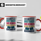 Briefträger Tasse mit Spruch "Wir kennen deine Geheimnisse"  – Rot [farbe:rot]