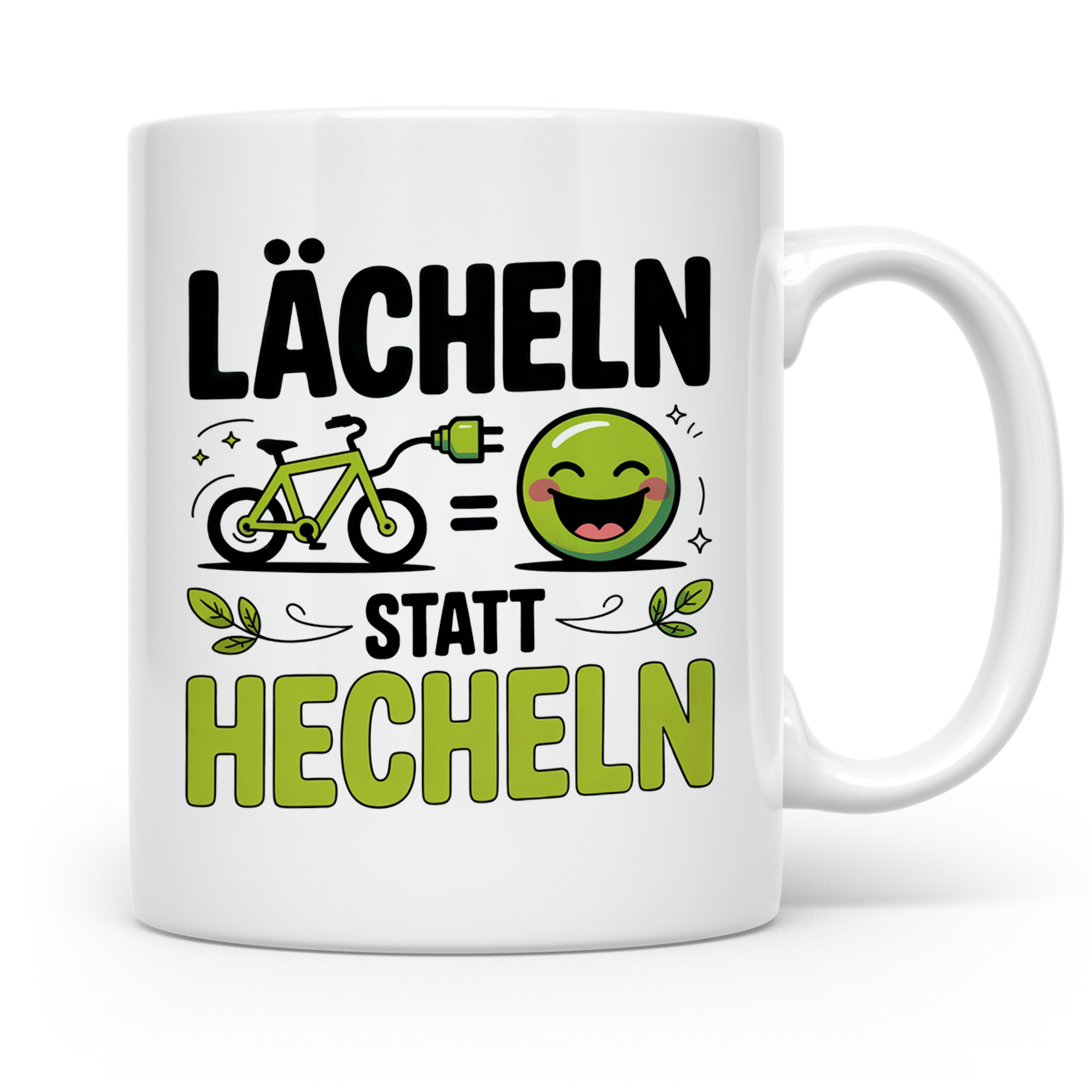 E-Bike Tasse: Lächeln statt Hecheln! Fahrradfahrer Geschenki – Weiß [farbe:weiß]