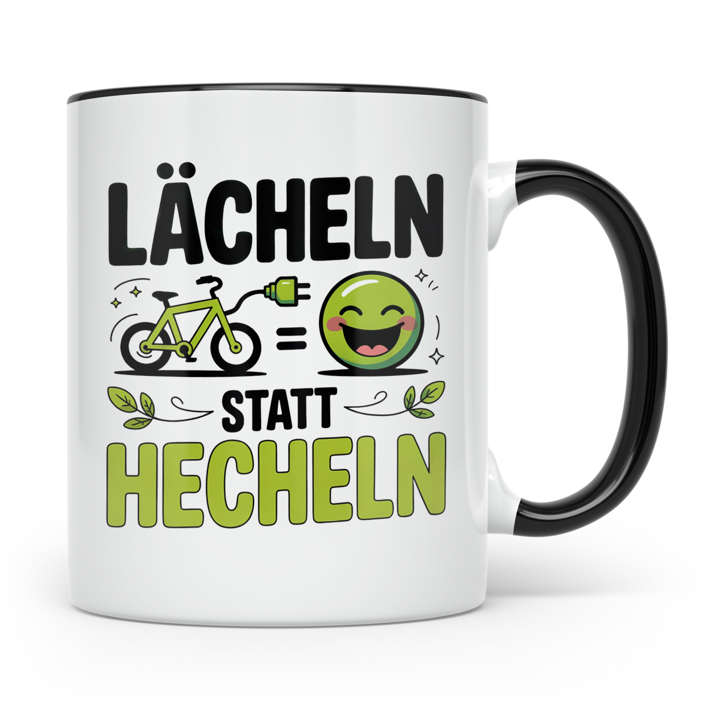 E-Bike Tasse: Lächeln statt Hecheln! Fahrradfahrer Geschenki – Schwarz [farbe:schwarz]