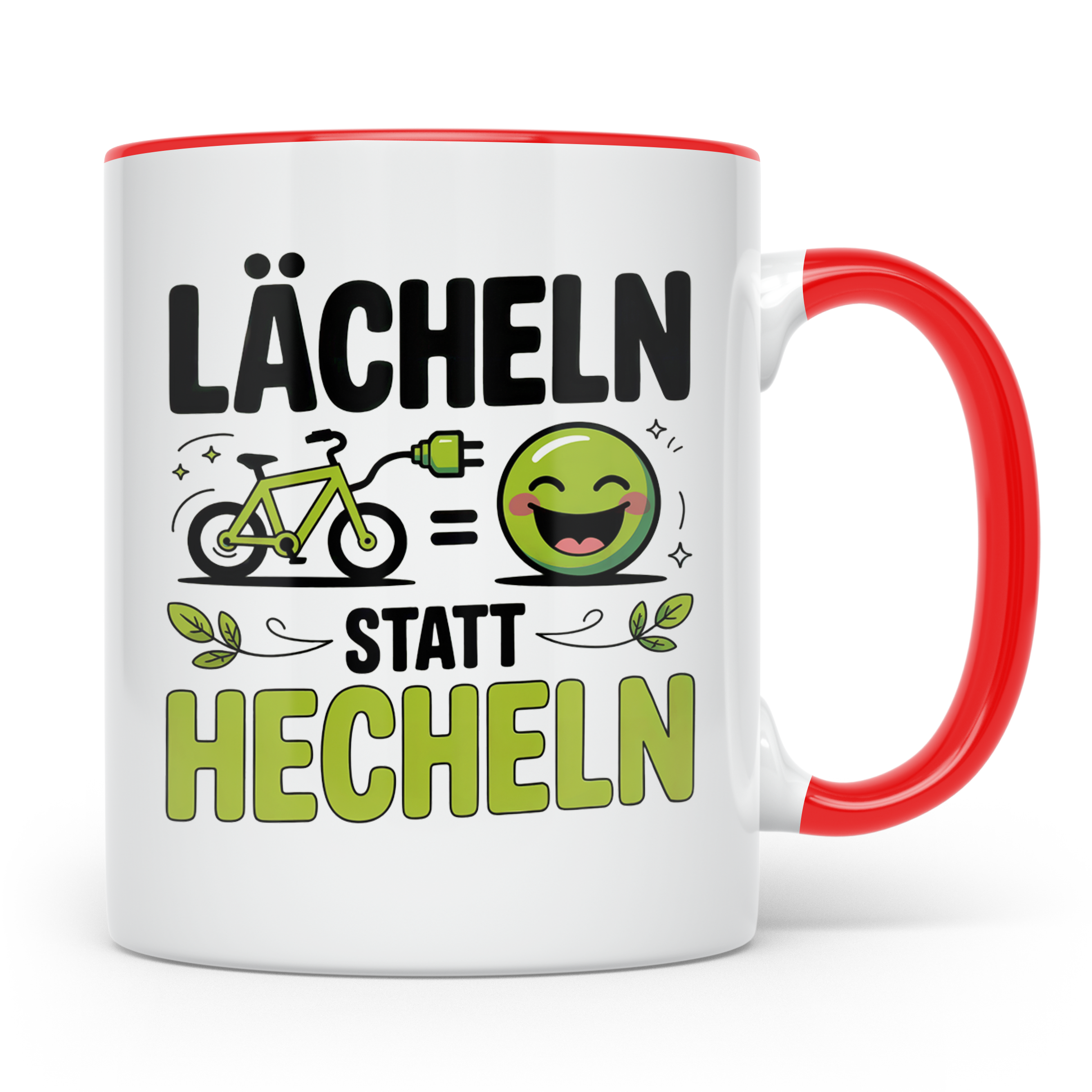 E-Bike Tasse: Lächeln statt Hecheln! Fahrradfahrer Geschenki – Rot [farbe:rot]
