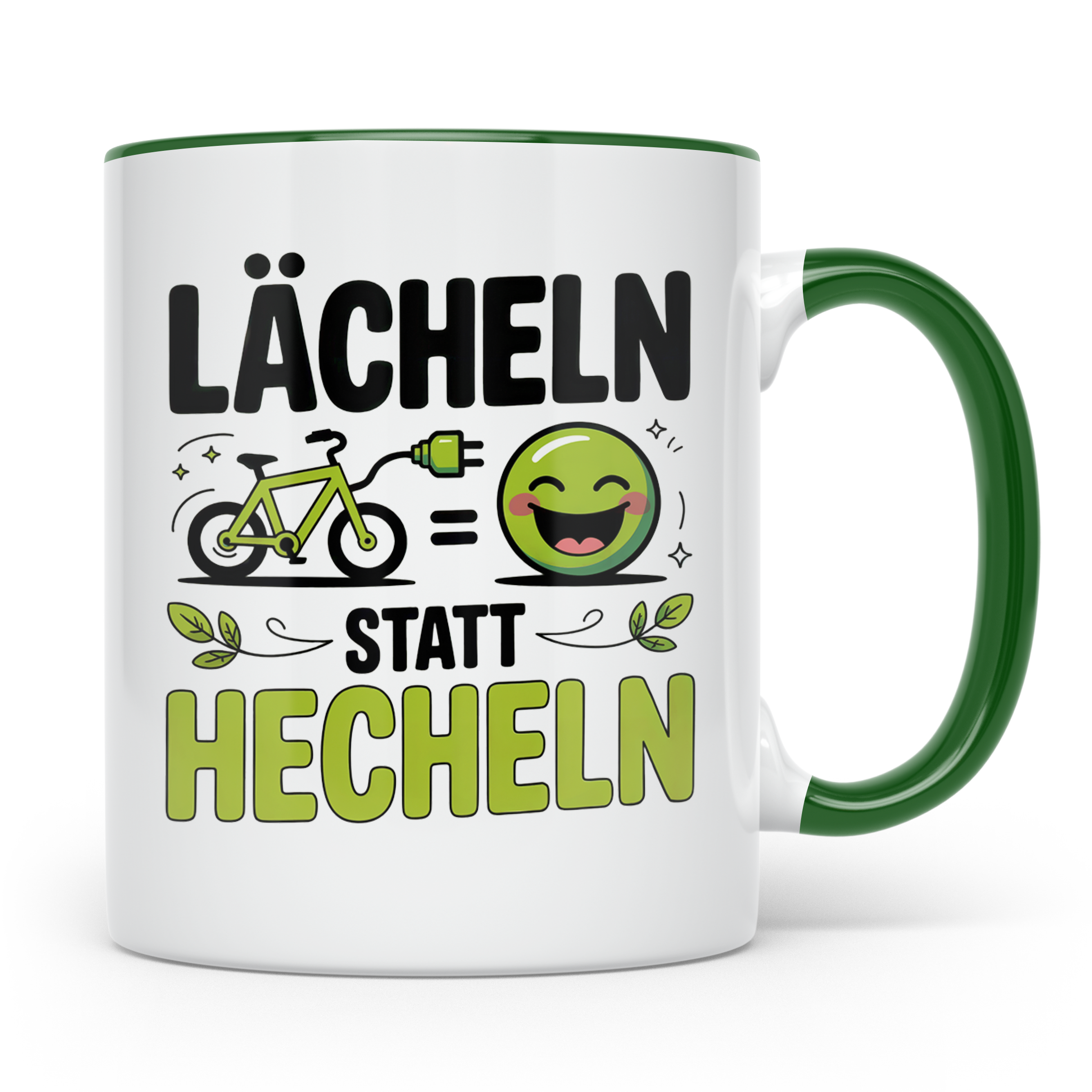 E-Bike Tasse: Lächeln statt Hecheln! Fahrradfahrer Geschenki – Grün [farbe:grün]
