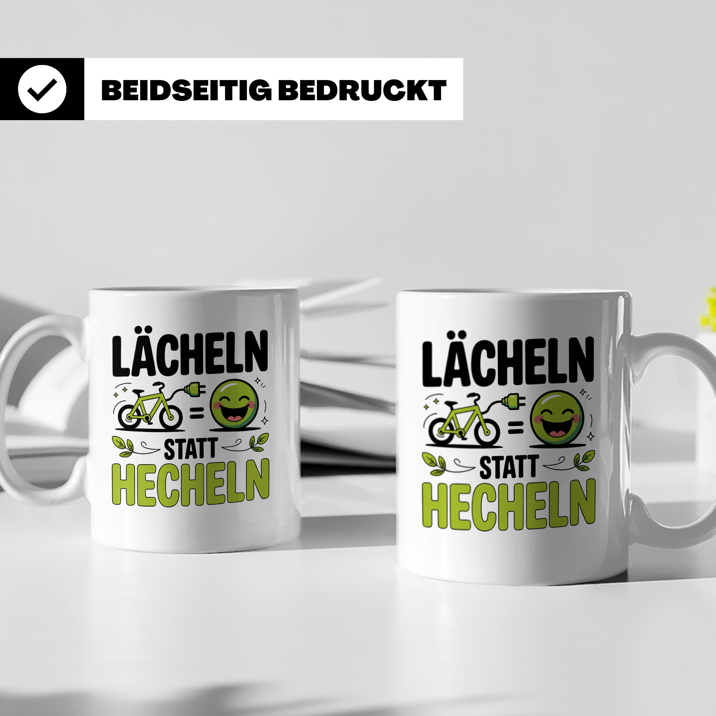 E-Bike Tasse: Lächeln statt Hecheln! Fahrradfahrer Geschenki – Weiß [farbe:weiß]