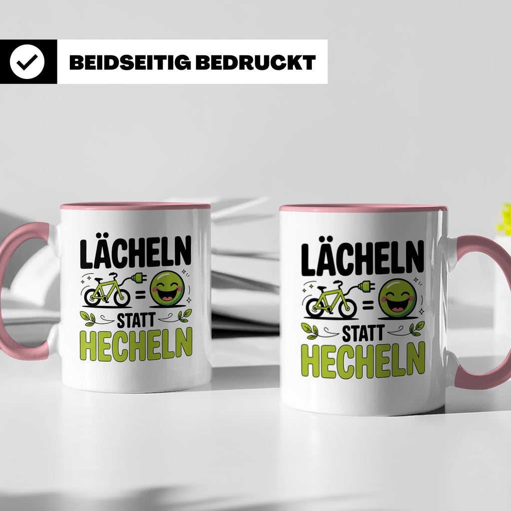 E-Bike Tasse: Lächeln statt Hecheln! Fahrradfahrer Geschenki – Rosa [farbe:rosa]