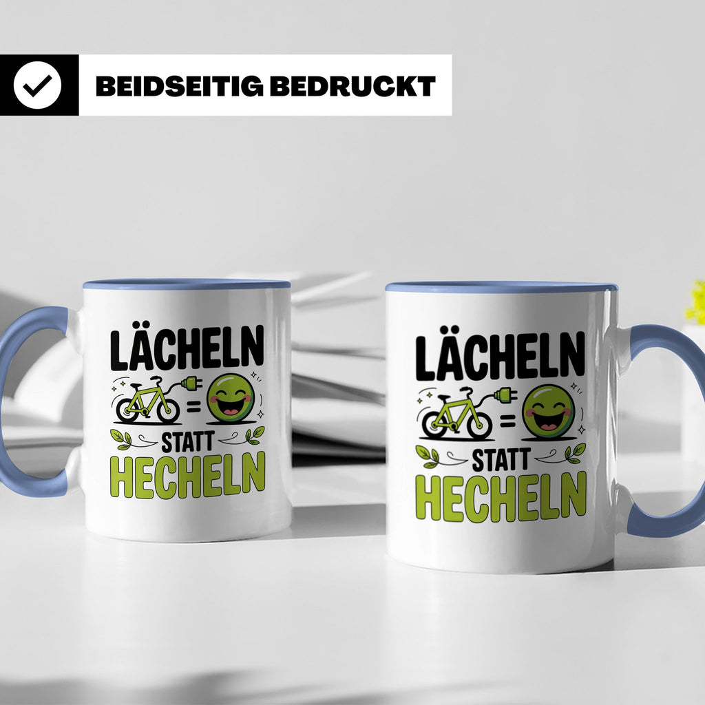 E-Bike Tasse: Lächeln statt Hecheln! Fahrradfahrer Geschenki – Blau [farbe:blau]