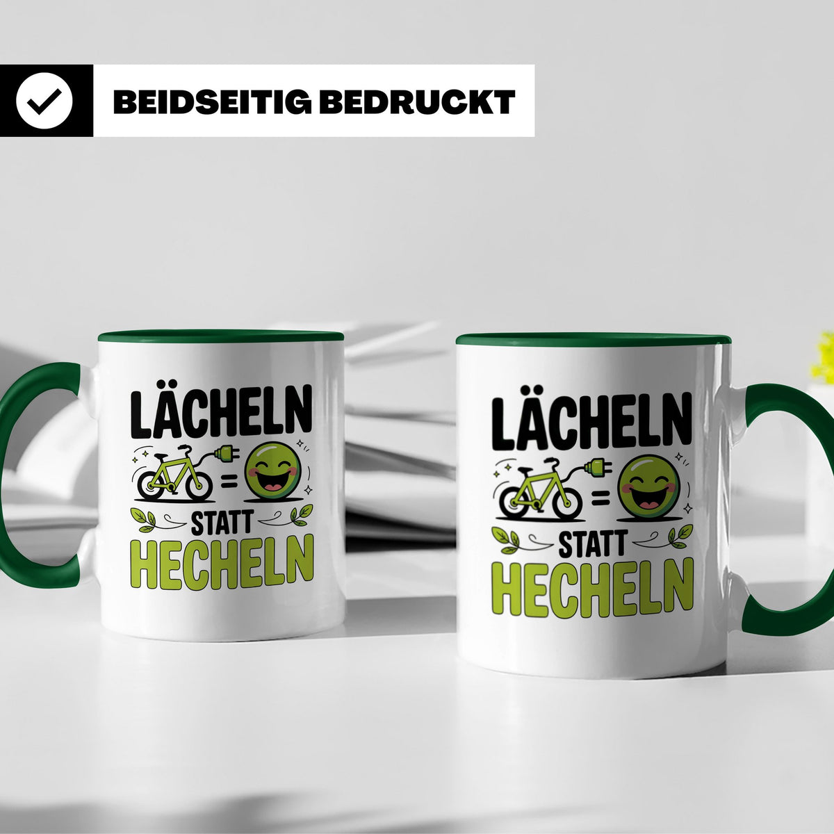 E-Bike Tasse: Lächeln statt Hecheln! Fahrradfahrer Geschenki – Grün [farbe:grün]