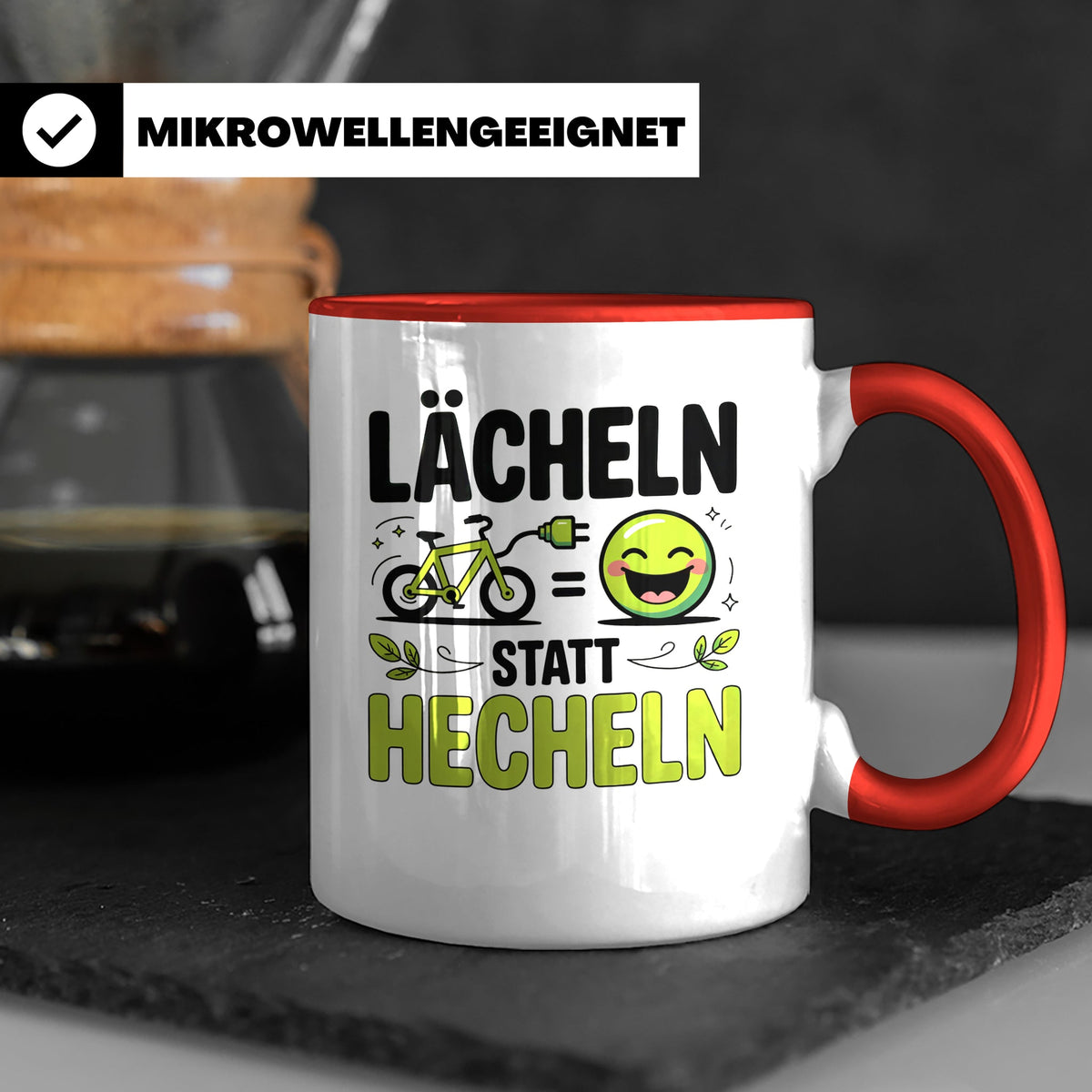 E-Bike Tasse: Lächeln statt Hecheln! Fahrradfahrer Geschenki – Rot [farbe:rot]