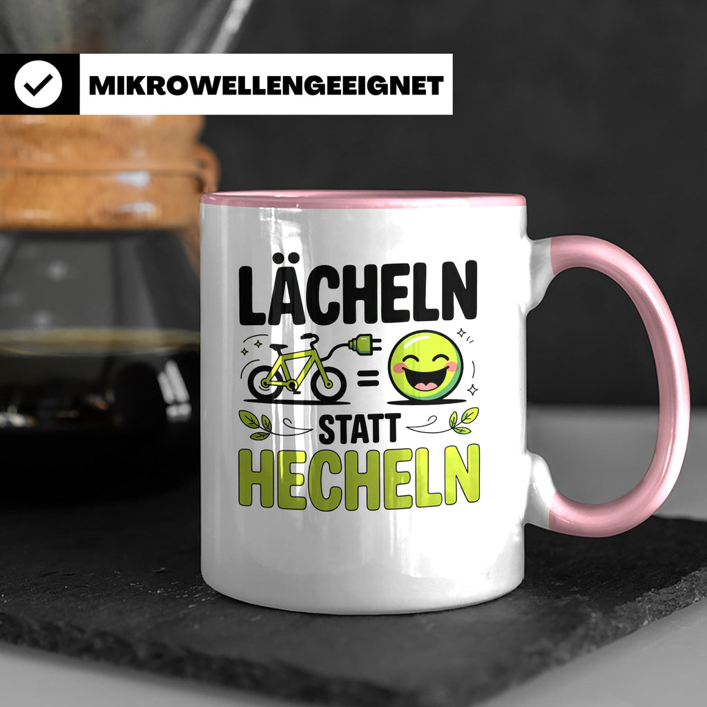 E-Bike Tasse: Lächeln statt Hecheln! Fahrradfahrer Geschenki – Rosa [farbe:rosa]