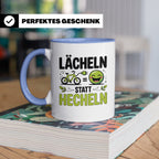 E-Bike Tasse: Lächeln statt Hecheln! Fahrradfahrer Geschenki – Blau [farbe:blau]