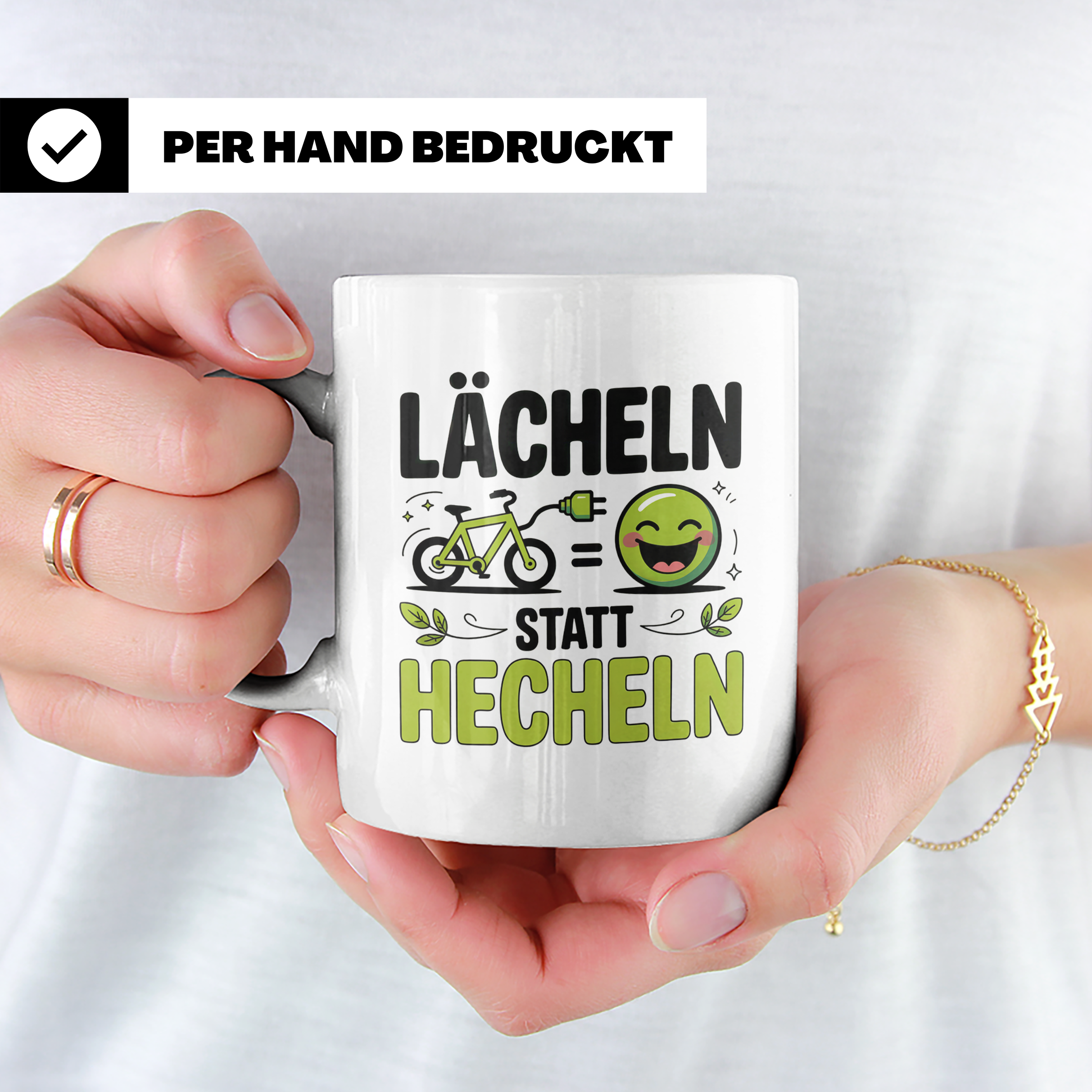 E-Bike Tasse: Lächeln statt Hecheln! Fahrradfahrer Geschenki – Weiß [farbe:weiß]