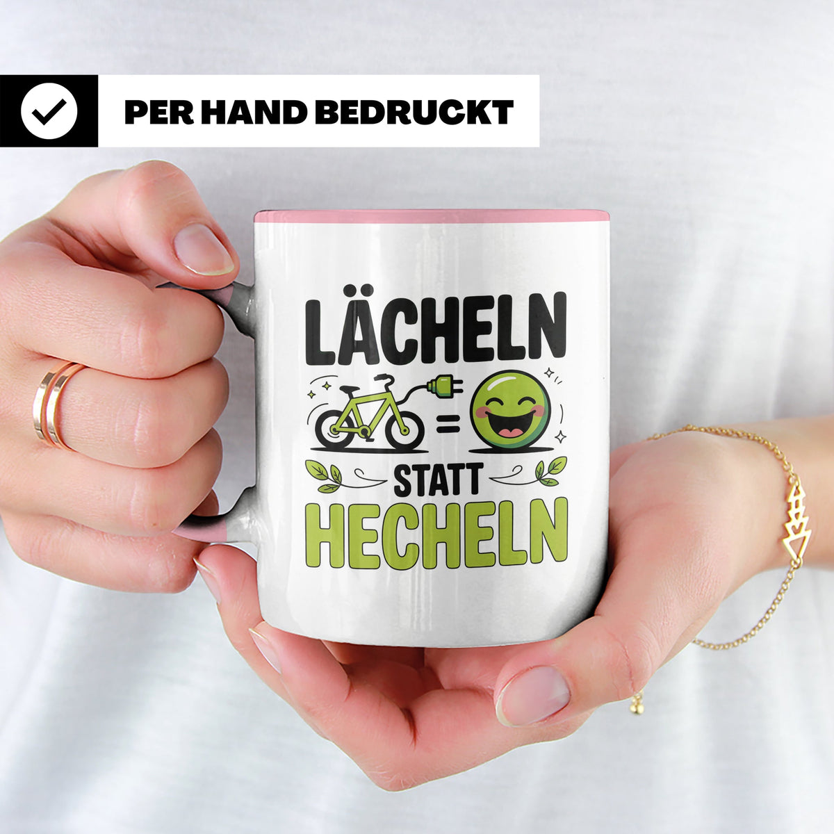 E-Bike Tasse: Lächeln statt Hecheln! Fahrradfahrer Geschenki – Rosa [farbe:rosa]