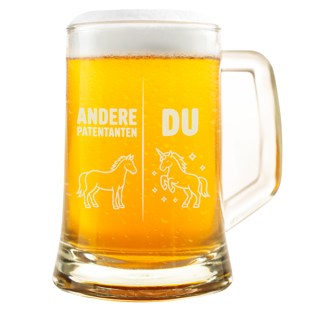 Bierkrug Patentante Witziger Vergleich „Andere Patentanten vs. Du“ Einhorn Motiv – Geschenk für Patentante