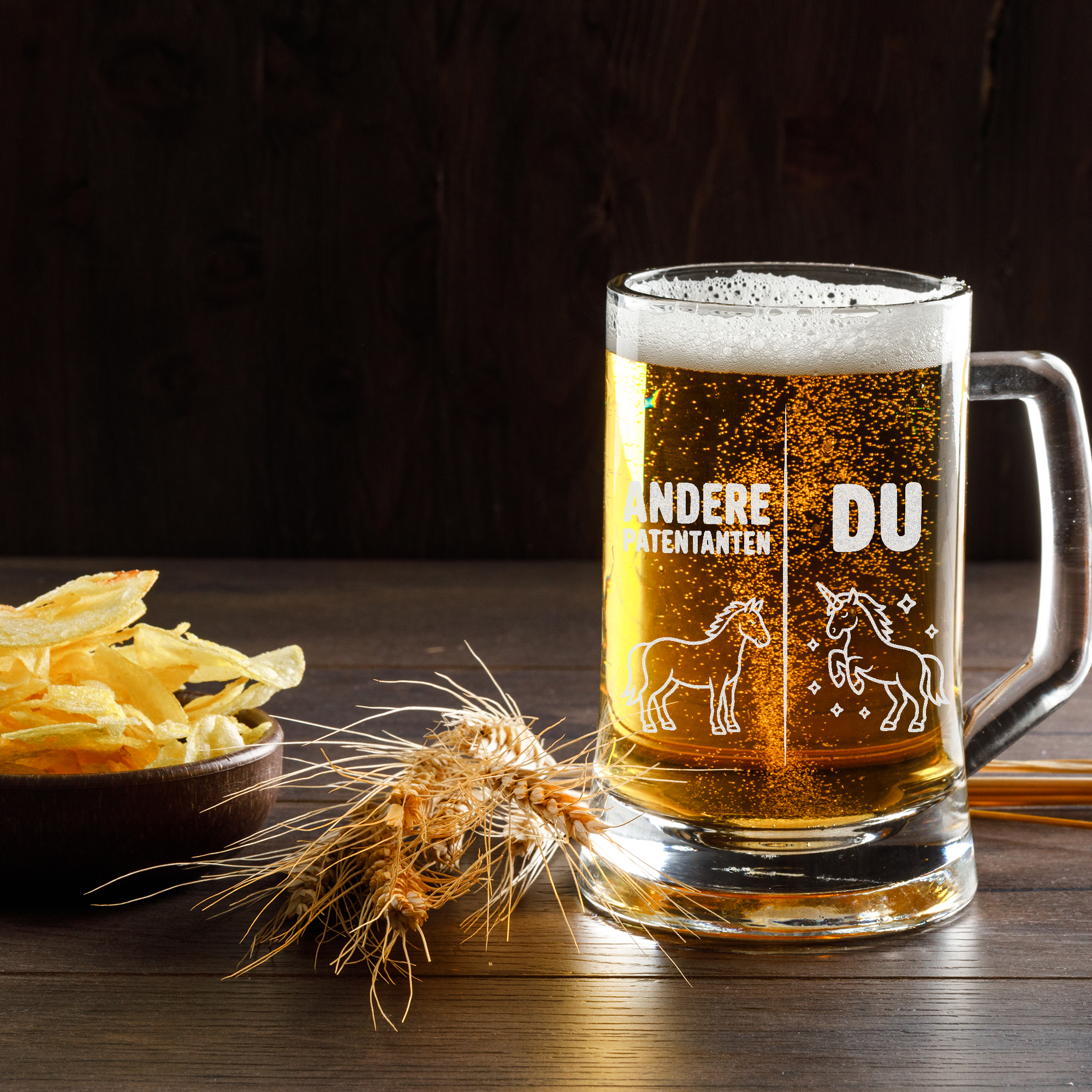Bierkrug Patentante Witziger Vergleich „Andere Patentanten vs. Du“ Einhorn Motiv – Geschenk für Patentante