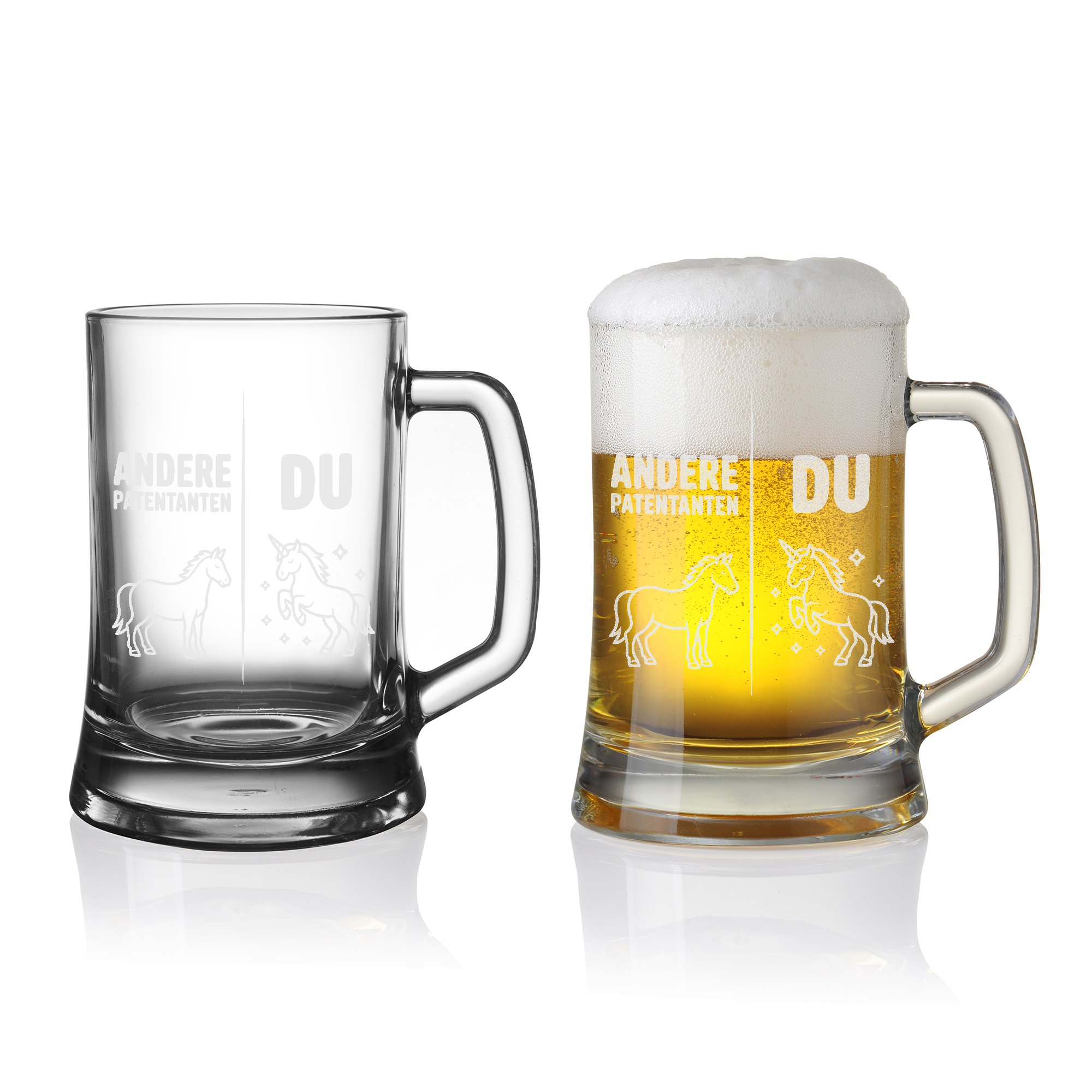 Bierkrug Patentante Witziger Vergleich „Andere Patentanten vs. Du“ Einhorn Motiv – Geschenk für Patentante