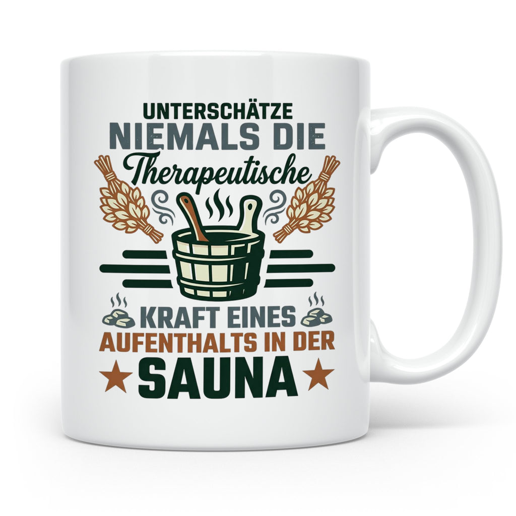 Sauna Tasse mit Spruch Therapeutische Kraft. Geschenk für Sa – Weiß [farbe:weiß]