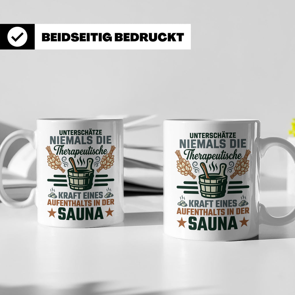 Sauna Tasse mit Spruch Therapeutische Kraft. Geschenk für Sa – Weiß [farbe:weiß]